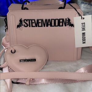 🦇 STEVE MADDEN EVELYN BATS SATCHEL CROSSBODY BAG W CREDIT CARD CASE BLUSH🦇